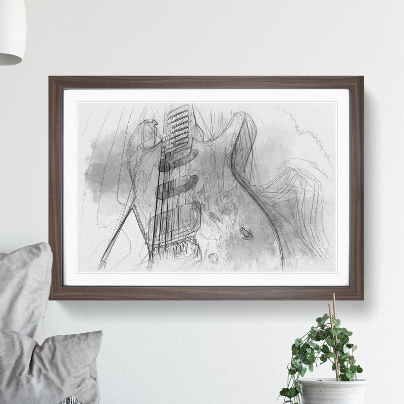 Electric Guitar Vol.2 Sketch - Picture Frame Graphic Art, 48cm H x 65cm W x 2cm D, Walnut