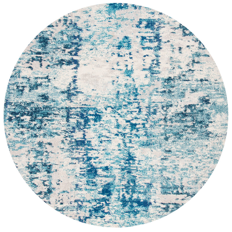 Tapis gris / bleu Gammage, Ivory/Turquoise, Rond 5 pi