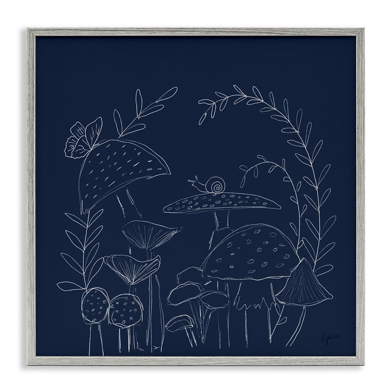 Giclée sur champignon sur fond bleu par Lucille Price, H 24 po x l 24 po, Estampe numérique Farmhouse
