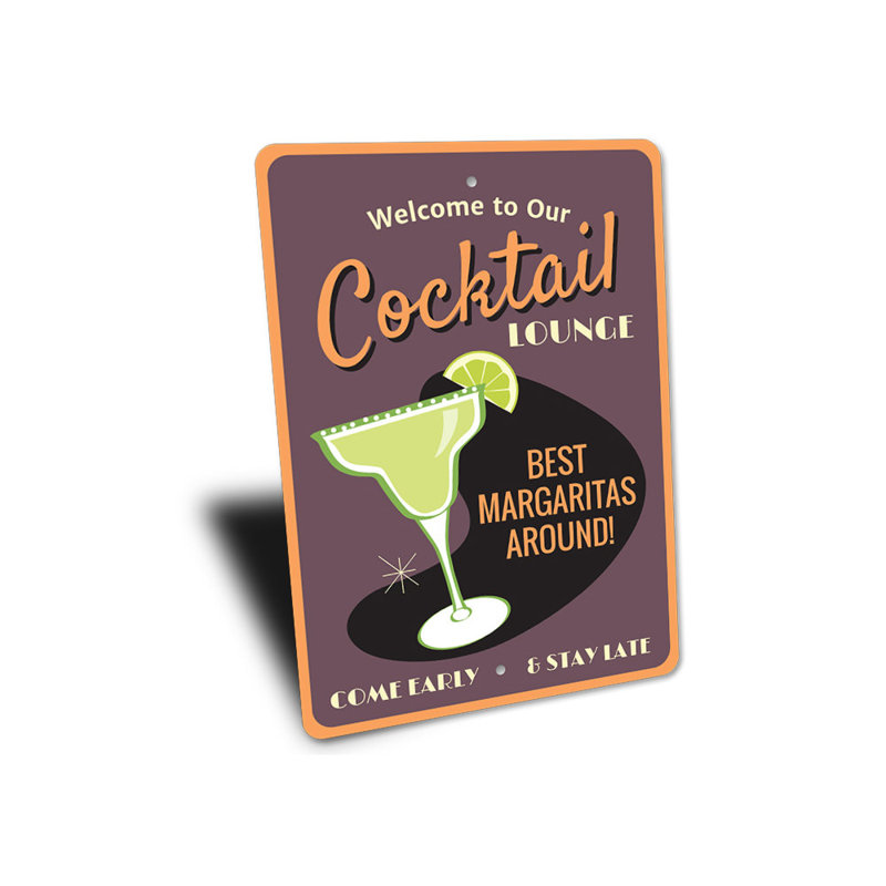 Plaque en aluminium Cocktail Lounge, H 18 po x l 12 po x P 0,06 po