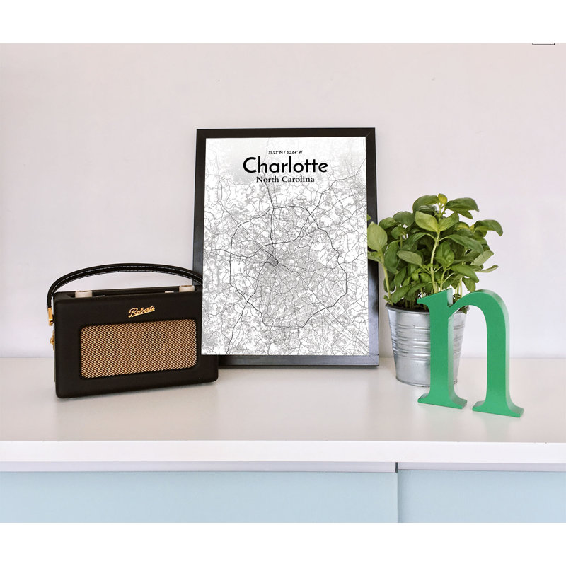 Charlotte City Map - No Frame Print, 60.2 cm H x 27.9 cm W