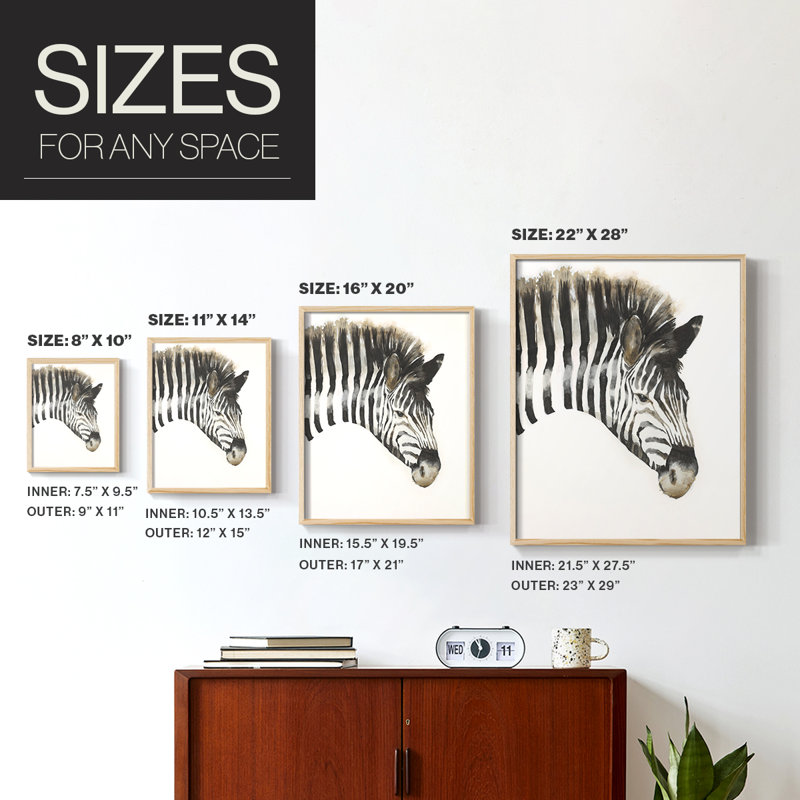 Zebra Stripes Framed Print - Solid Wood, Natural, 15" H x 12" W