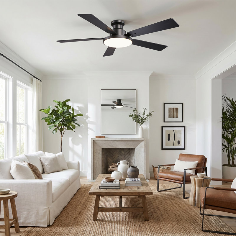 Vaczon 52" Smart Flush Mount LED Ceiling Fan with Remote & App, Low Profile Ceiling Fan with 3CCT Dimmable Light, Whisper-Quiet DC Motor, Double-Sided Blades