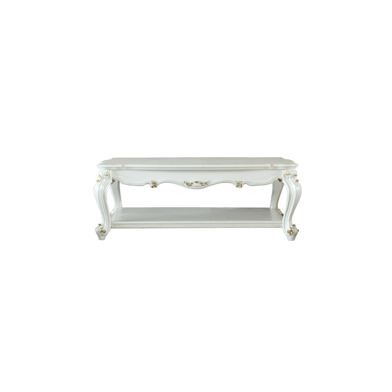 Table basse en perle antique avec base rectangulaire et tablette en bois pour le salon