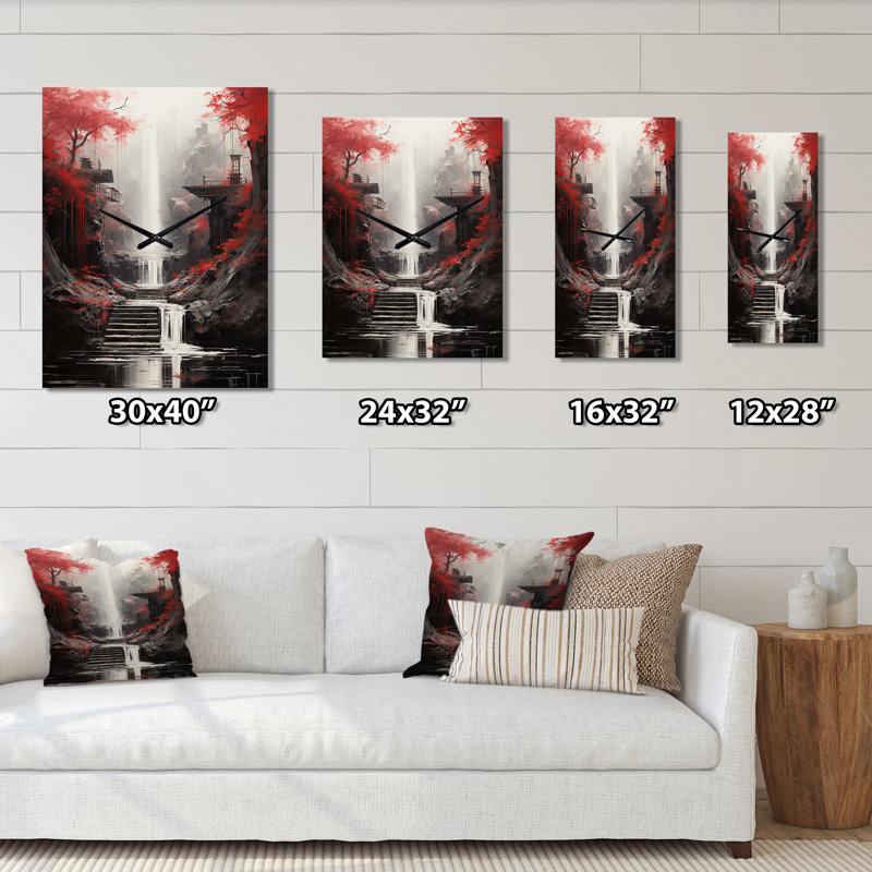 Red Tree Endless Waterfall Journey - Horloges murales paysages, Très grand
