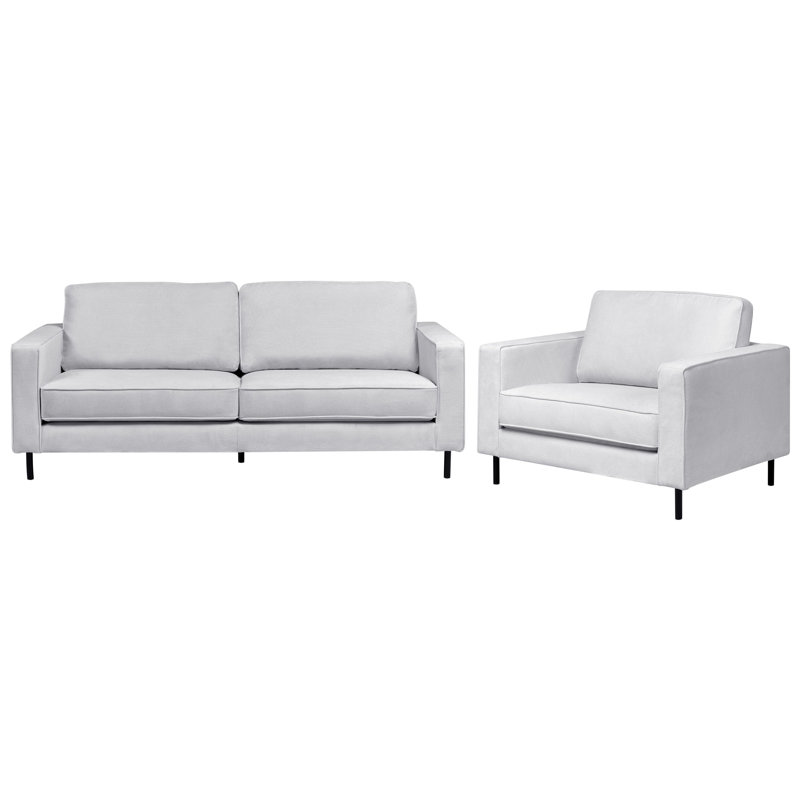 Living Room Set Sumaia Fabric 4 Seater, Light Grey