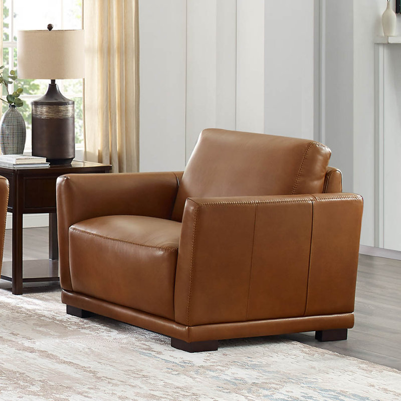 Fauteuil et demi Mary, Cuir véritable brun