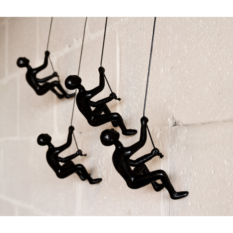 «Climbing Man Home Decor», ensemble de 4 sculptures murales classiques | Noir |
