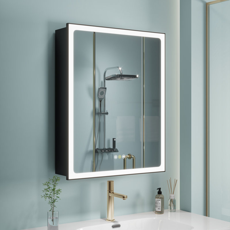 Maximes Recessed/Surface Mount Medicine Cabinet with Mirror, Defogger, Dimmer, Outlets & USBs and Interior Light