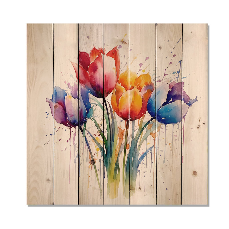 «Majestic Herald - Tulipes», impression d'art mural sur bois de pin naturel, H 15 po x l 15 po