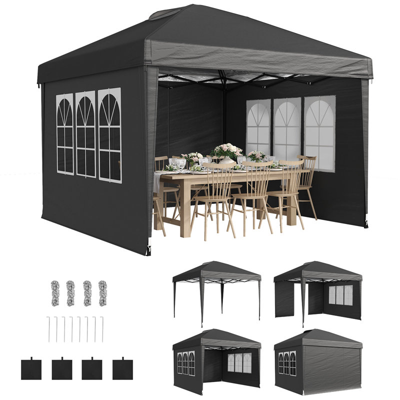 10' X 10' Pop Up Canopy Tent With 4 Removable Sidewalls, Waterproof Gazebo With Mosquito Netting, Easy Setup Instant Shelter For Patio, Backyard & Party, Black