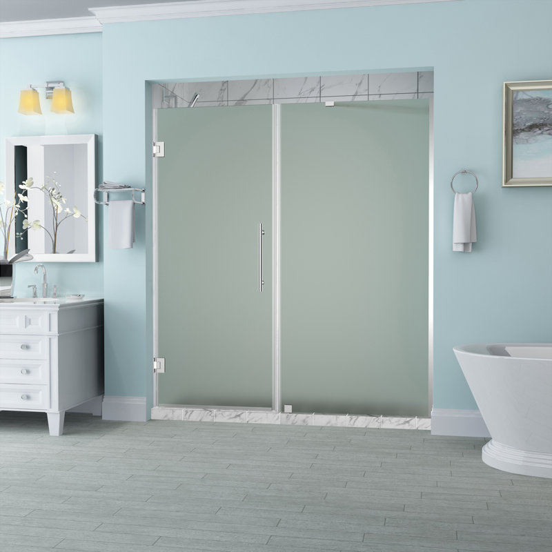 Belmore Hinged Frameless Shower Door, Chrome, Frosted