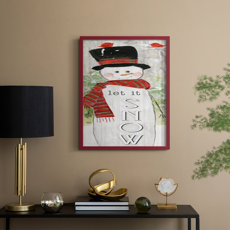 «Snowman Let It Snow», reproduction encadrée - bois massif, H 11 po x l 9 po, Rouge