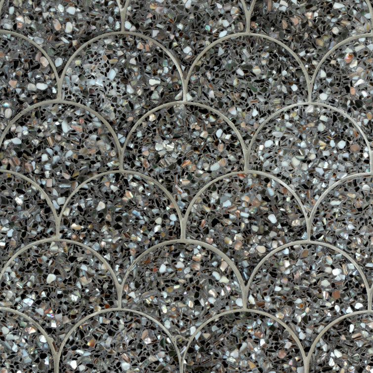 Mother of Pearl 5.28" x 5.64" Seashell Fish Scale Mosaic Tile in Charcoal
