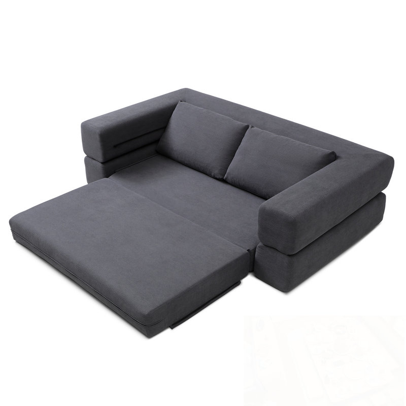 Canapé pliant en velours côtelé avec coussins, Gris
