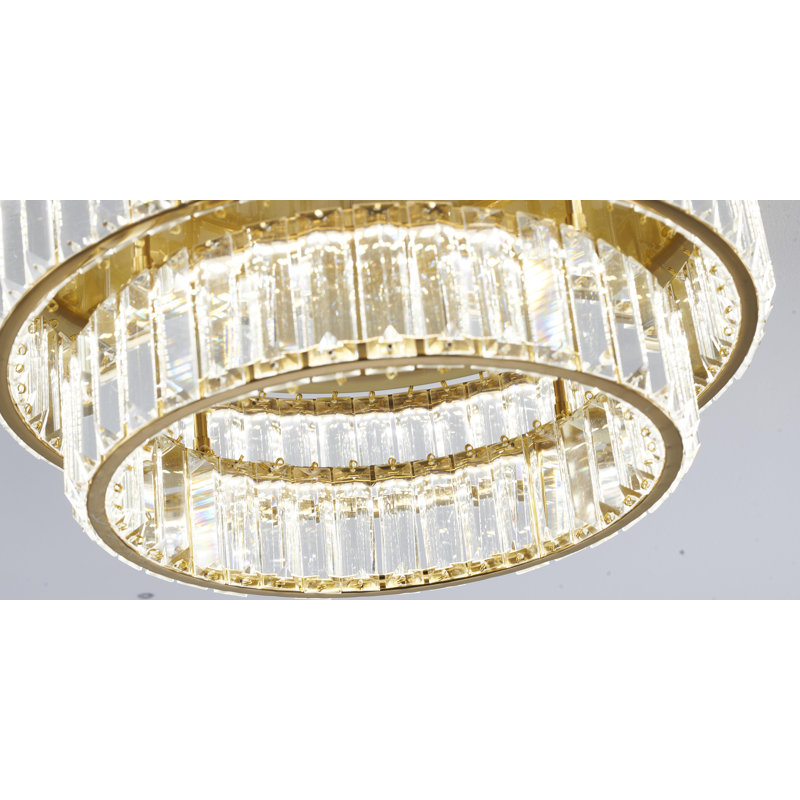 Plafonnier encastré 2 lumières DEL à intensité variable avec cristaux transparents, Laiton