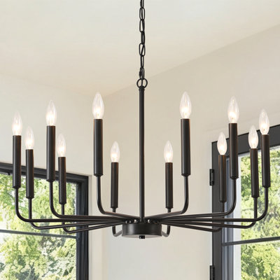 Modern Farmhouse Black Chandelier For Dining Room Light Fixture  , 12-light Rustic Candle Chandelier For Foyer, Industrial Metal Hanging Chandeliers For Living Room Kitchen, Entryway