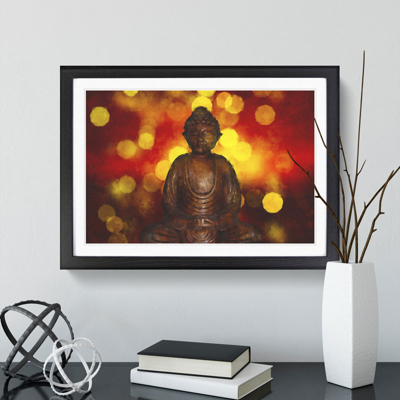 Buddha Statue Vol.2 - Picture Frame Painting, 48cm H x 65cm W x 2cm D, Black