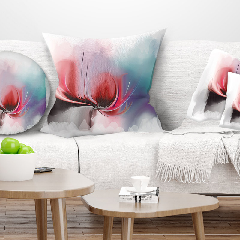 Fleur abstraite rouge - coussin à imprimé floral, 18 po x 18 po, Coussin décoratif