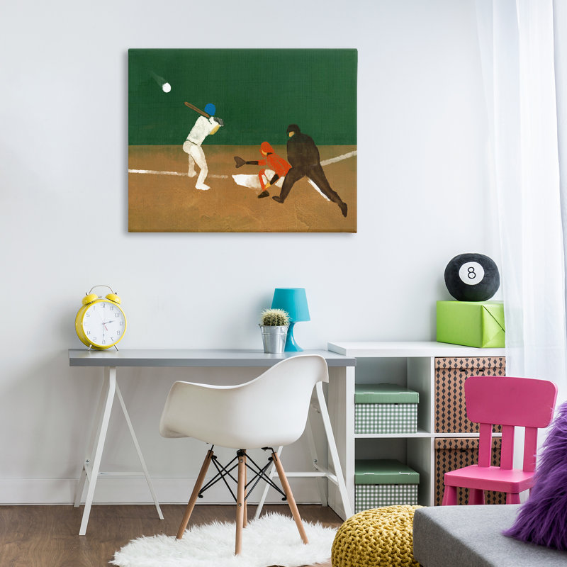 «Batting Baseball joueurs», art mural sur toile par Daphne Polselli, H 30 po x l 40 po