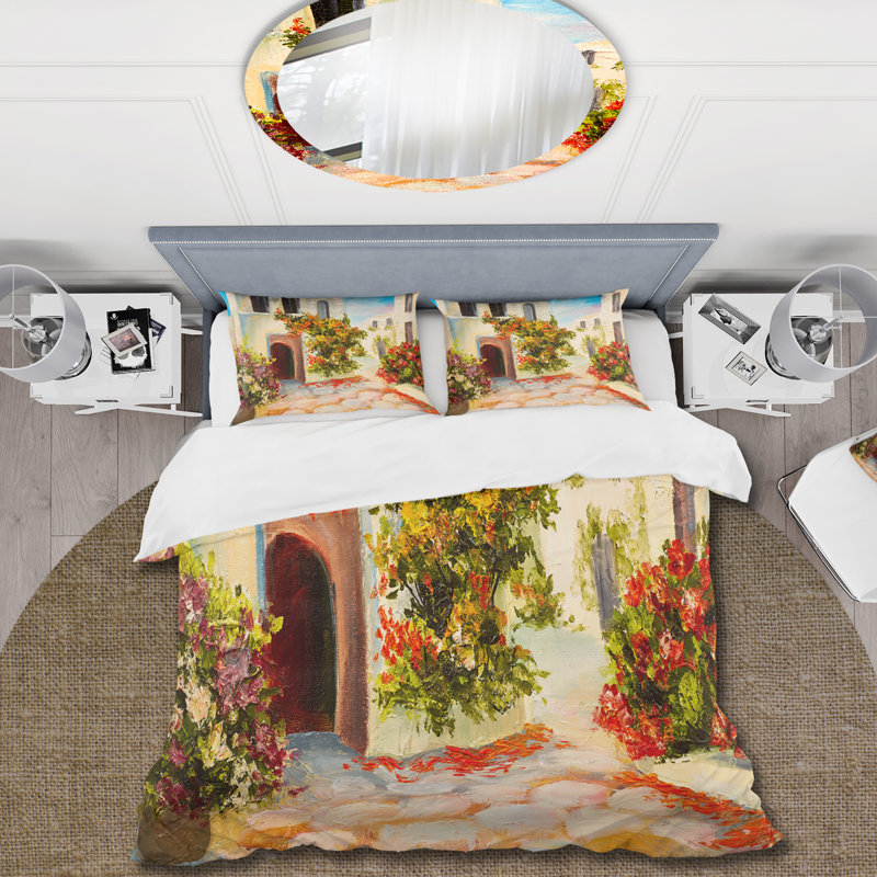 «Little House On The Mountain With Flowers I» - Ensemble de housse de couette nautique - Polyester microfibre