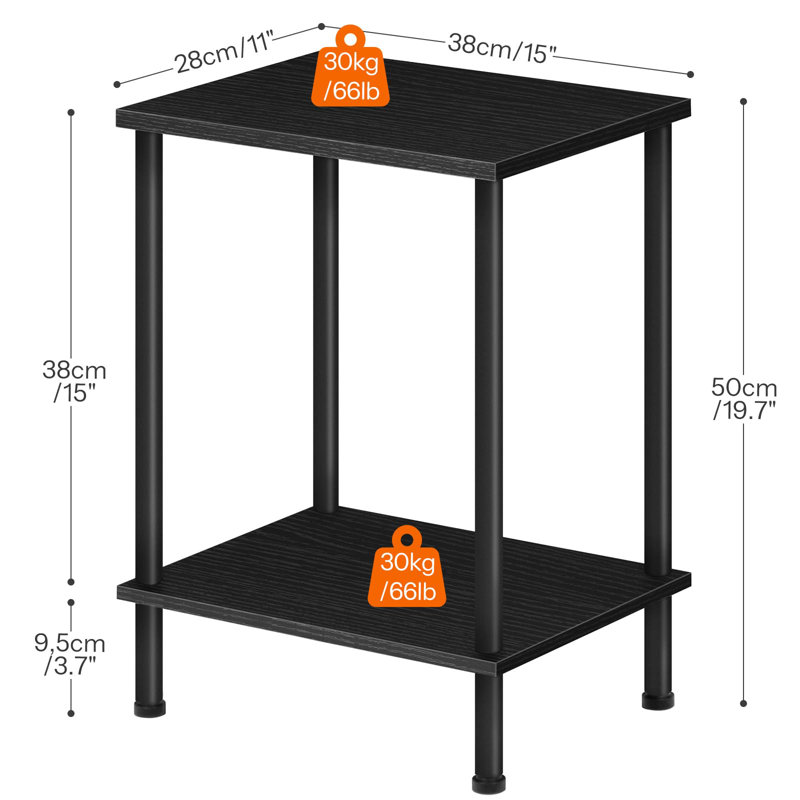 Small Side Table With 2 Storage Shelves, Sofa Table, Bedside Table, Black