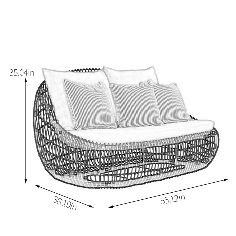 Causeuse d'extérieur en osier 55,12 po Talijah avec coussins Sunbrella®, Noir