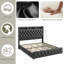 Structure de lit tapissier grand avec 4 tiroirs de rangement, station de charge USB, lumières DEL, aucun sommier nécessaire, assemblage facile, support de lattes en bois-1614109990-1614109989