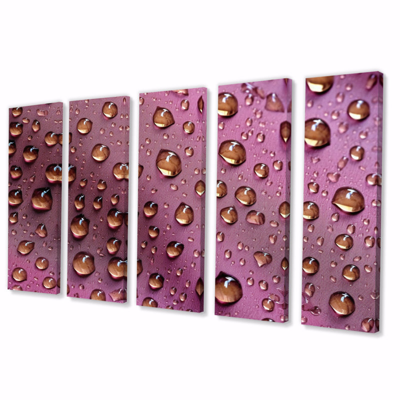 Rose With Raindrops - Raindrops Canvas Print - 5 Equal Panels