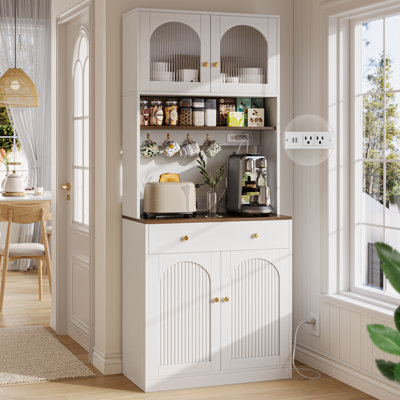 70.9"H Kitchen Pantry Cabinet with Charging Station, Coffee Bar Cabinet  with 1 Drawer and 4 Doors,White