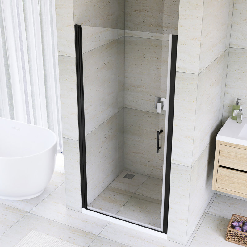 36-37 3/8 "Porte de douche pivotante sans cadre, Noir mat
