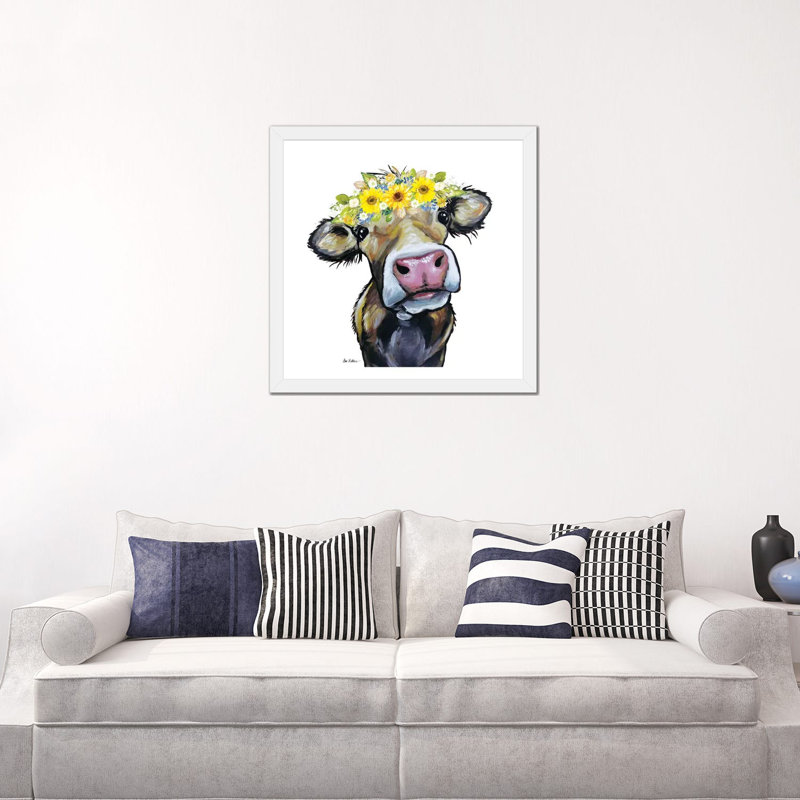 Brun noisette avec couronne de fleurs de tournesol par hippie Hound studios-impression, H 24 po x l 24 po x p 1 po, Blanc