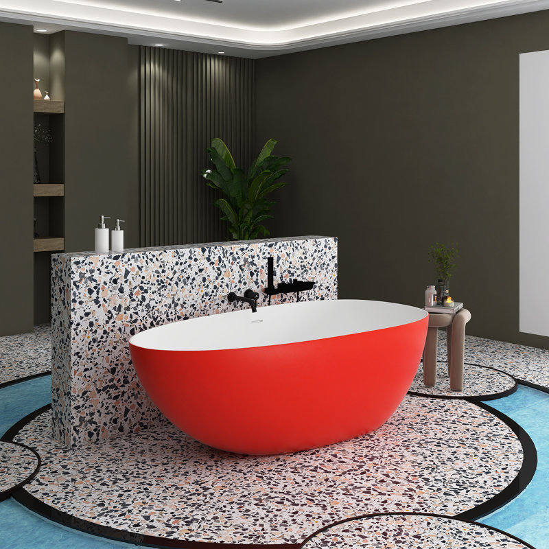 66.93'' x 33.46'' Soaking Solid Surface Bathtub, Matte Red