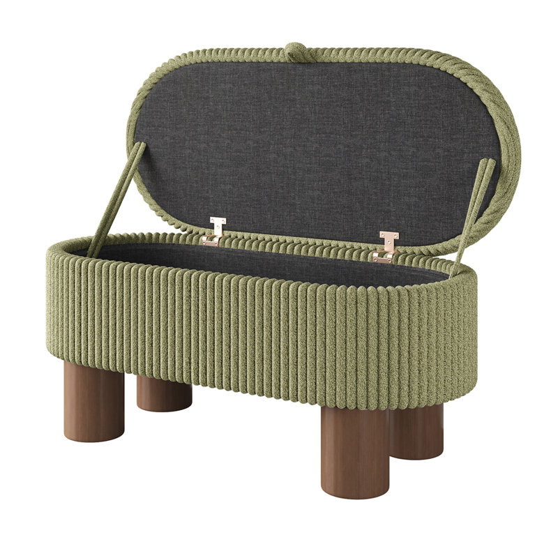 Upholstered Storage Bench With Lift-Top Lid, Green
