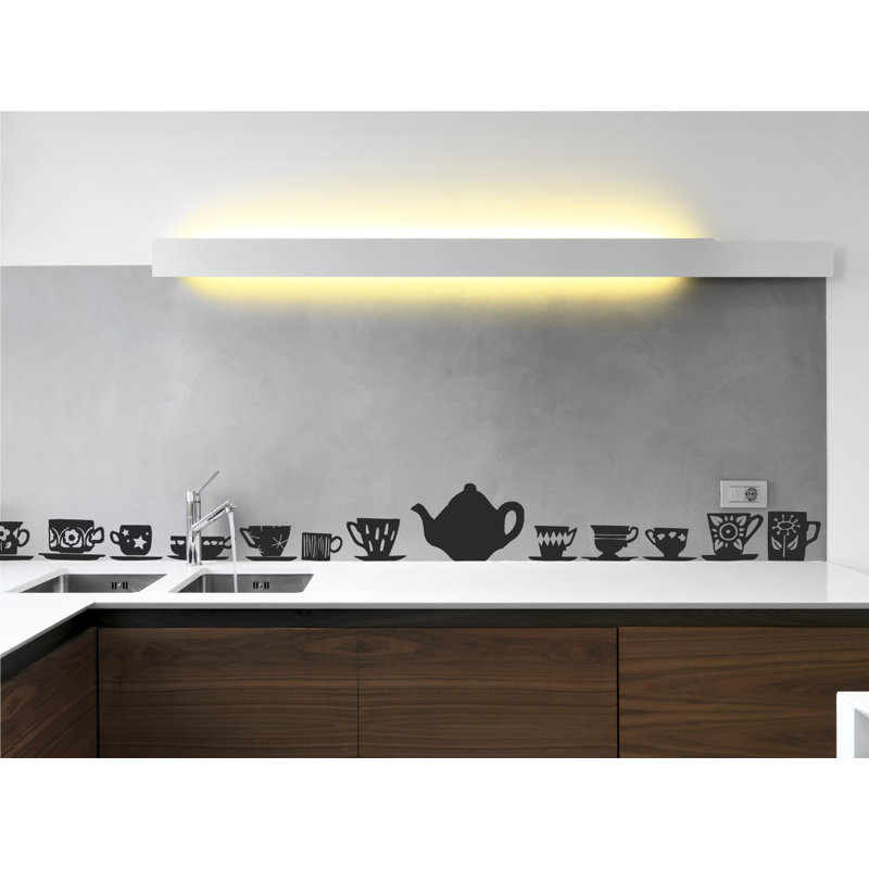 Décalcomanie murale tasses de thé, H 23 po x l 24 po x P 0,01 po, Noir