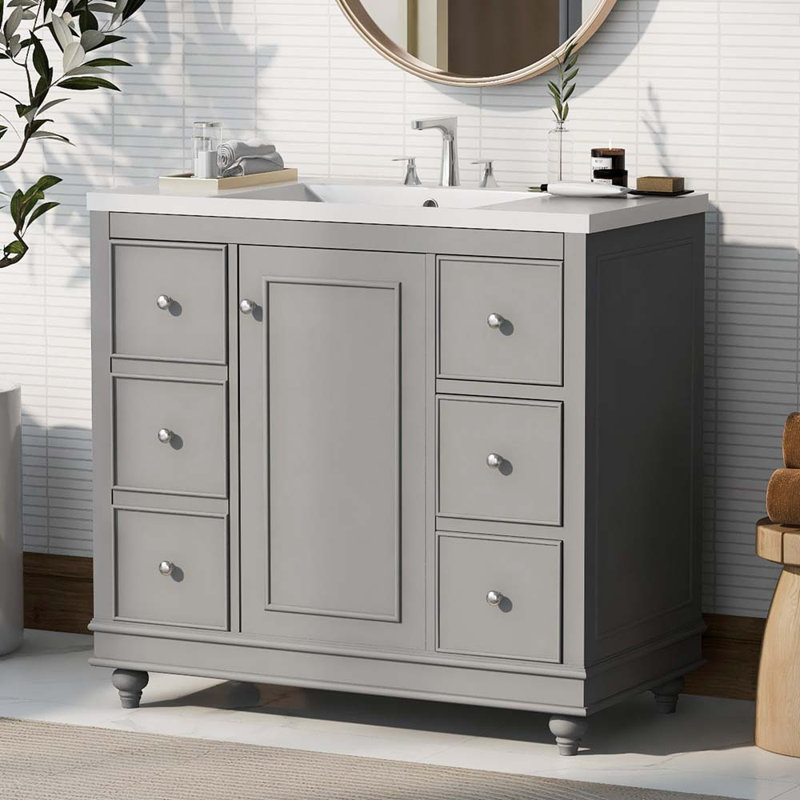 Meuble-lavabo simple 36,11 po avec plateau en résine Giannico, Gris