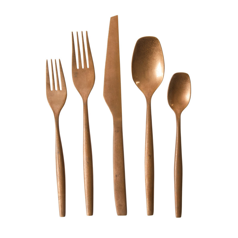 Bloomhouse 20 Piece Stone Washed Flatware 18/10 Stainless Steel Silverware Cutlery Utensil Set With Acacia Wood Caddy 