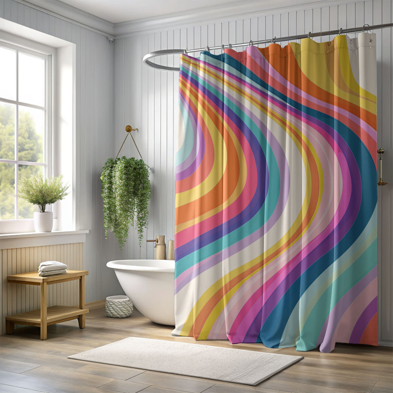 Rideau de douche standard 1 pièce Retro Wavy Lines, H 74 po x l 71 po