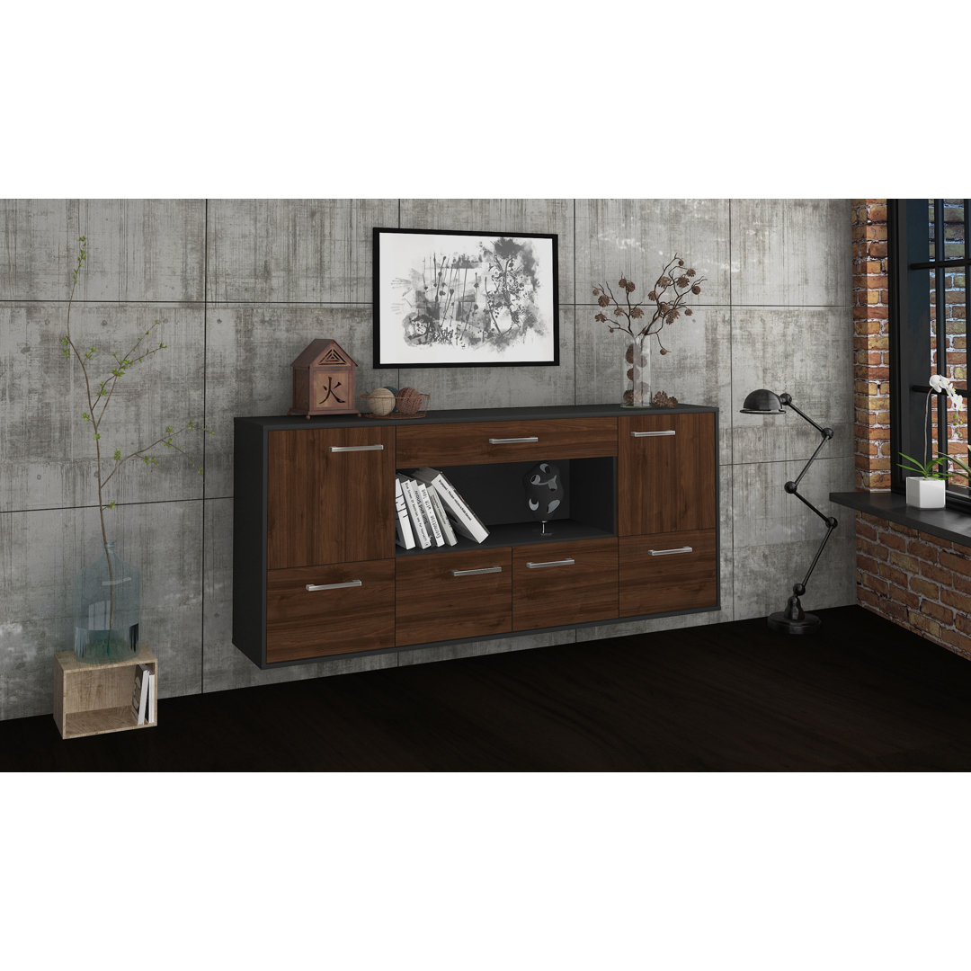 Sideboard Fullerton, Farbe: Rot/Anthrazit, Fliegend/Metallgriffe, Größe: 180x79x35cm