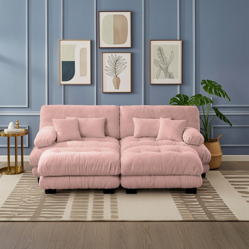 Upholstered 94.4 " Chenille Sofa, Pink
