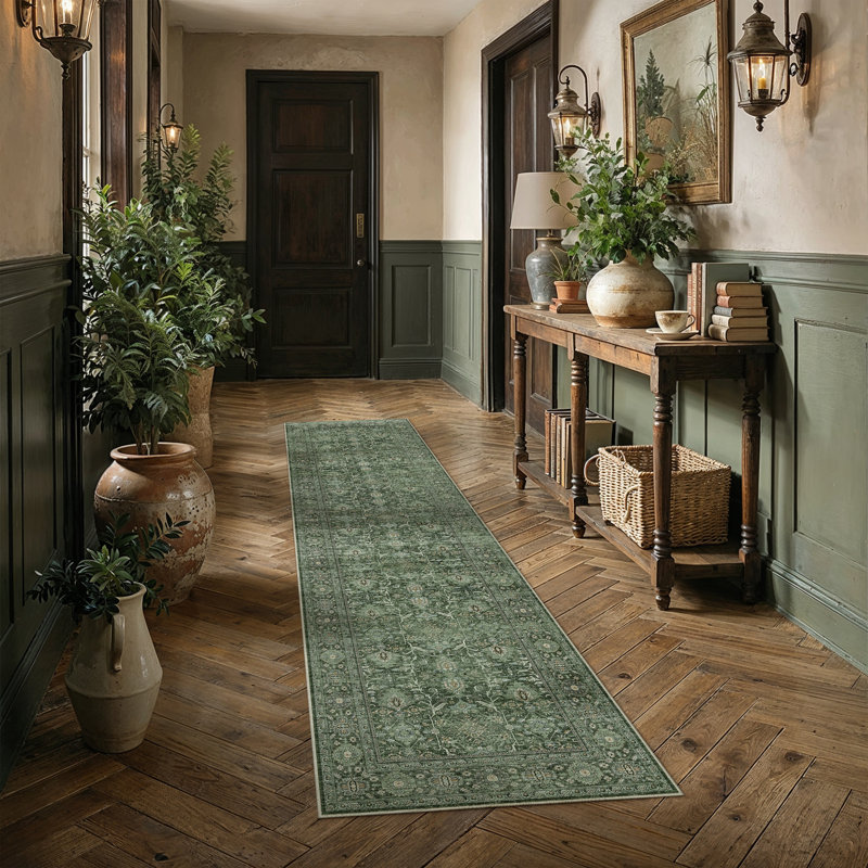 Tapis vert délavé Zuri, Green, Runner 2' x 8'