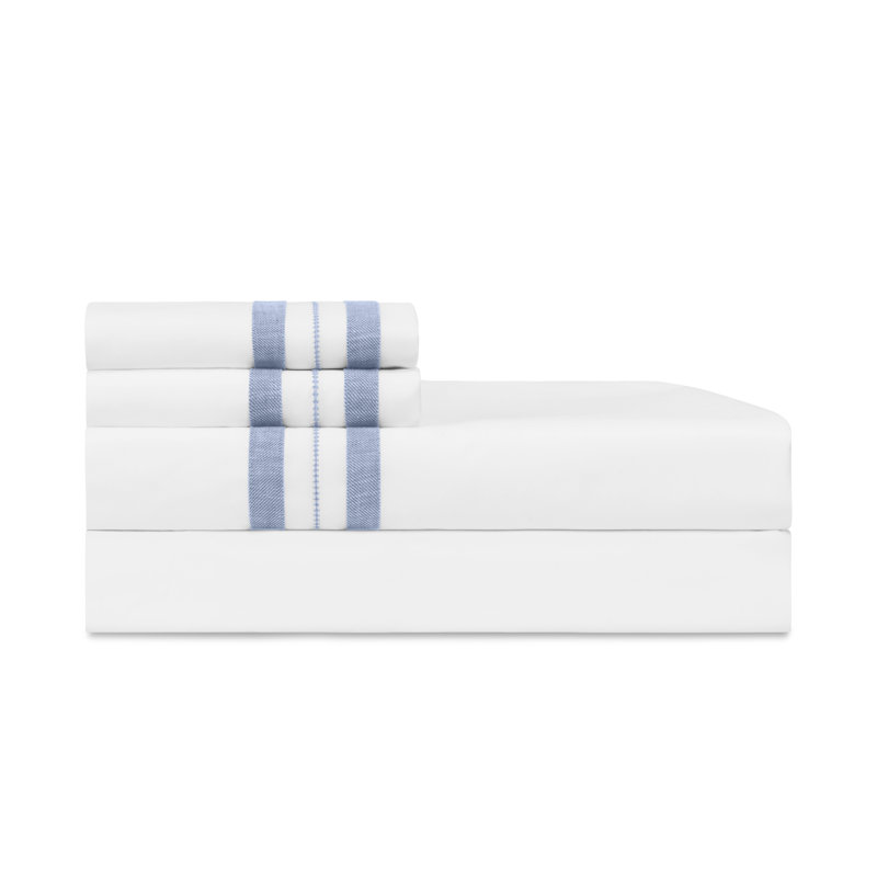 Malibu Percale Sheet Set, White/Light Blue, Twin Sheet Set with 2  Pillowcases
