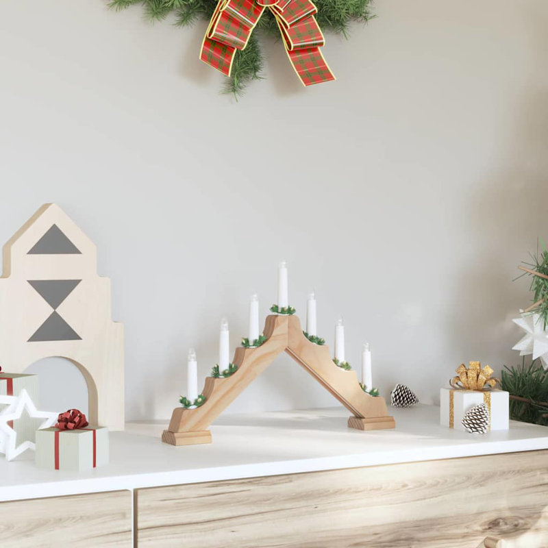 Christmas Candle Bridge 39.5 x 5 x 29 cm Solid Pine Wood, Brown
