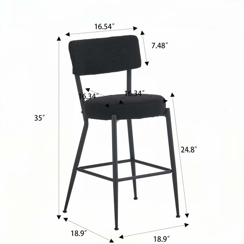 Tabouret de bar Teddy, Noir, Noir