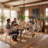 Modern Minimalist Dining Chair, Beige Upholstered Fabric Chair With Splayed Steel Frame And Foam Cushion​​-1689115917