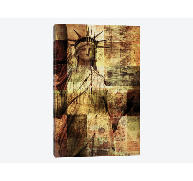 Statue of Liberty, impression sur toile tendue, H 32 po x l 24 po x P 1 po, Papier d'art encadré noir, Blanc