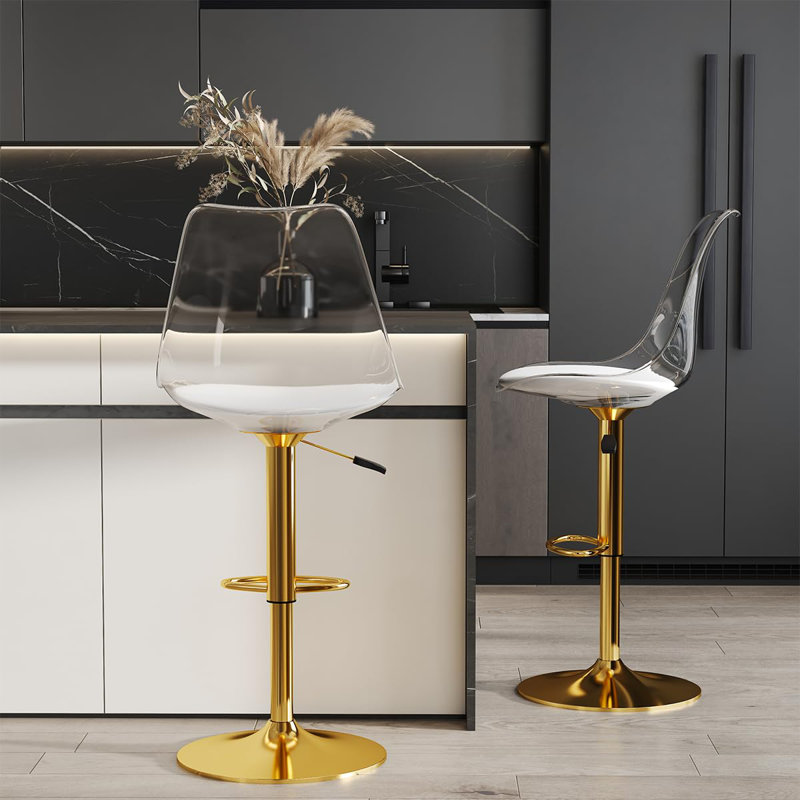 Modern Bar Stools Set Of 2, Adjustable Counter Height Bar Stools With Back For Kitchen & Bar, Gold