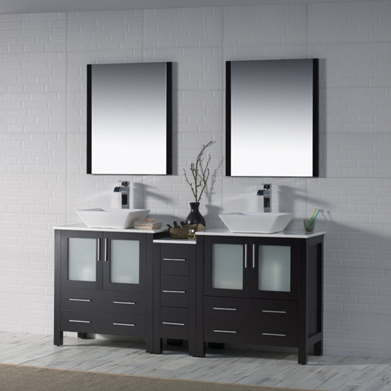 Ensemble de meuble-lavabo double 72 po avec miroir Mance, Espresso