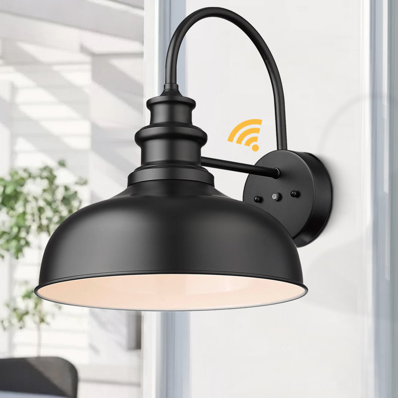 16 Inch Dome Large Dusk To Dawn Sensor Outdoor Barn Light Farmhouse Outdoor Wall Sconce (Black+White, 16” Dome-1Pack)