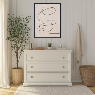 «Black Line» et fond texturé beige par Little Dean, reproduction d'art sur toile encadrée